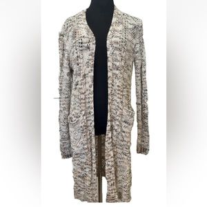 Knox Rose Womens Open Front Long 
Cardigan Sweater Size L Striped Knit  Cream